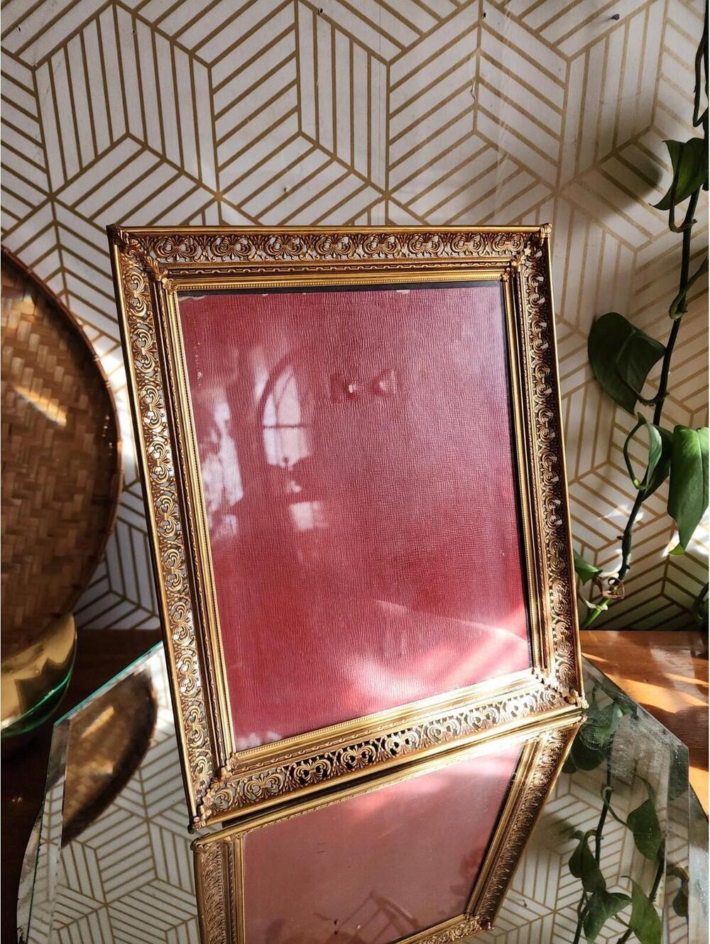 Vintage Copper Brass Filigree Ornate Freestanding Photo Frame 8x10